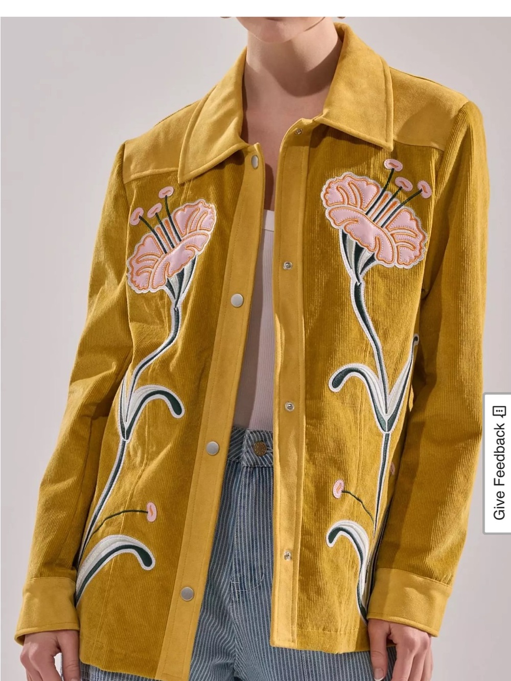 Women's Mustard Embroidered Corduroy Jacket NWT